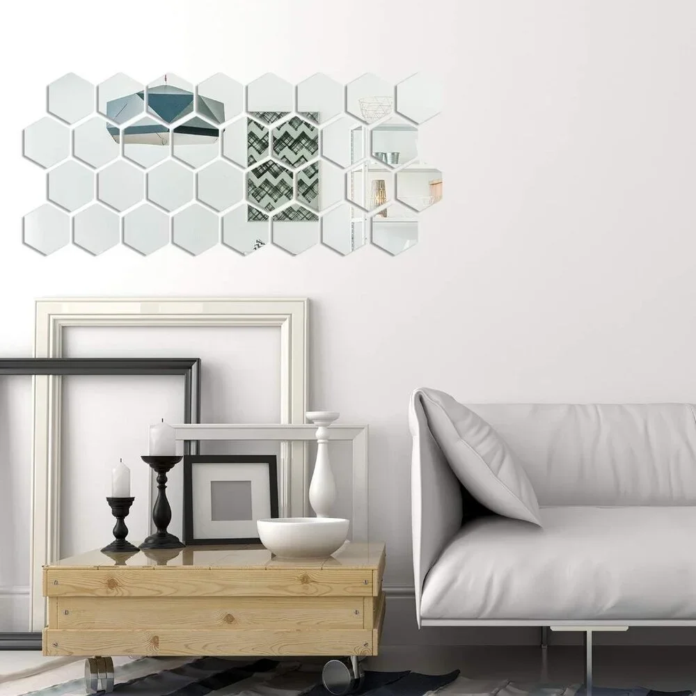Self-Adhesive Hexagon Mirror Wall Decals - 32 Pcs for Modern Home Transformation